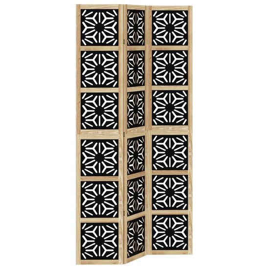 Kamerscherm Met 3 Panelen Massief Paulowniahout Zwart 40 x 220 cm