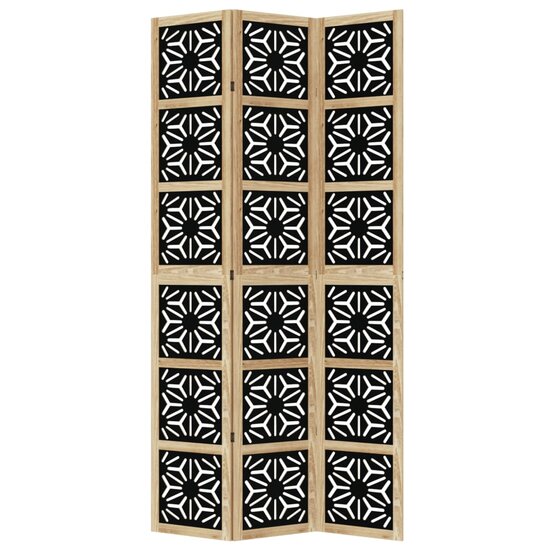 Kamerscherm Met 3 Panelen Massief Paulowniahout Zwart 40 x 220 cm