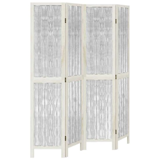 Kamerscherm Met 4 Panelen Massief Paulowniahout Wit 40 x 180 cm 1
