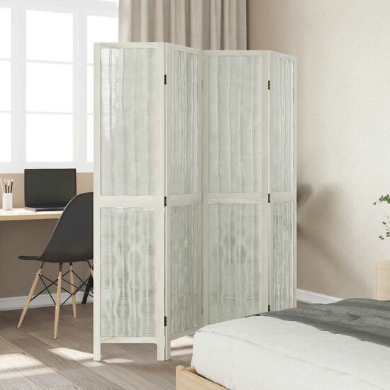 Kamerscherm Met 4 Panelen Massief Paulowniahout Wit 40 x 180 cm 1
