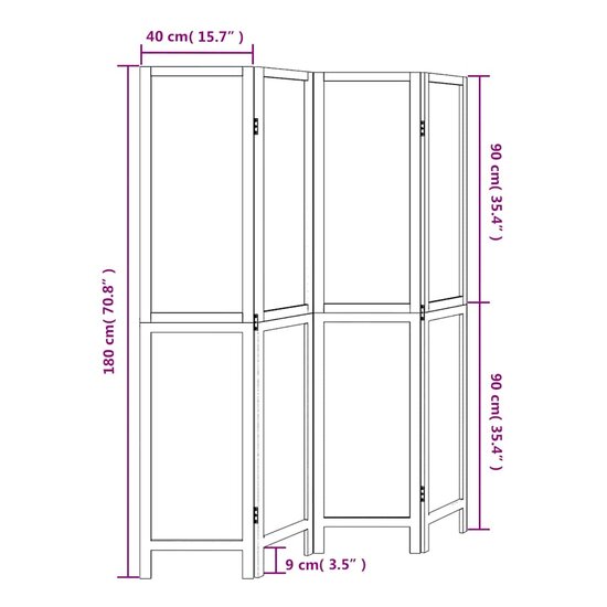 Kamerscherm Met 4 Panelen Massief Paulowniahout Wit 40 x 180 cm 1