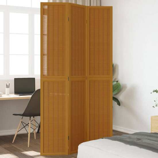 Kamerscherm Met 3 Panelen Massief Paulowniahout Bruin 40 x 220 cm