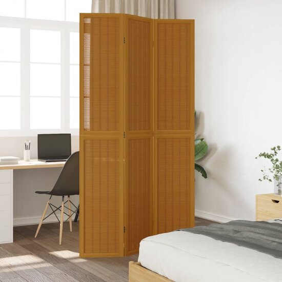 Kamerscherm Met 3 Panelen Massief Paulowniahout Bruin 40 x 220 cm