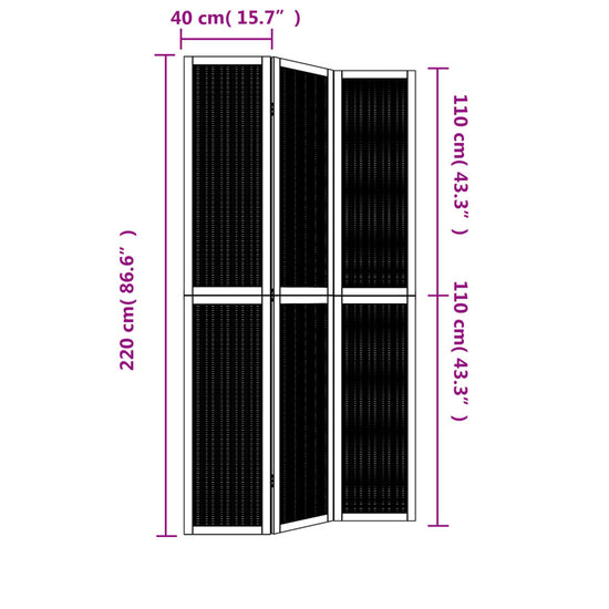 Kamerscherm Met 3 Panelen Massief Paulowniahout Bruin 40 x 220 cm