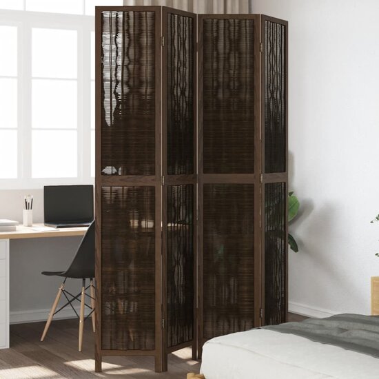Kamerscherm Met 4 Panelen Massief Paulowniahout Donkerbruin 40 x 220 cm
