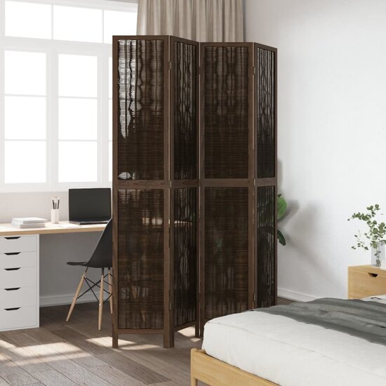 Kamerscherm Met 4 Panelen Massief Paulowniahout Donkerbruin 40 x 220 cm