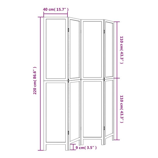 Kamerscherm Met 4 Panelen Massief Paulowniahout Donkerbruin 40 x 220 cm