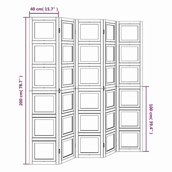 Kamerscherm Met 5 Panelen Massief Paulowniahout Wit 40 x 200 cm