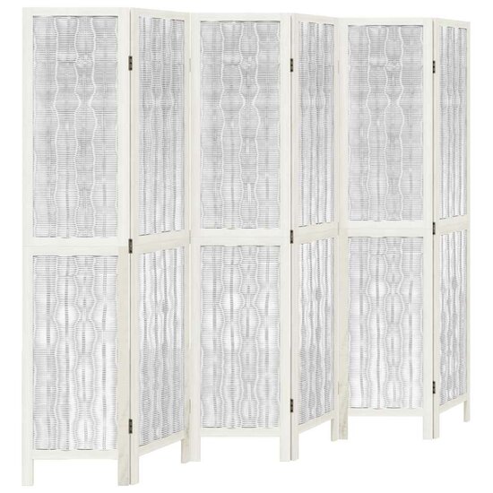 Kamerscherm Met 6 Panelen Massief Paulowniahout Wit 40 x 180 cm