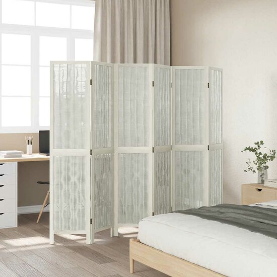 Kamerscherm Met 6 Panelen Massief Paulowniahout Wit 40 x 180 cm