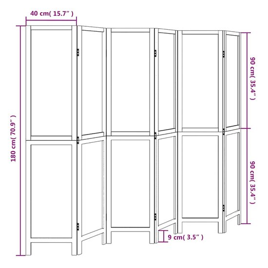 Kamerscherm Met 6 Panelen Massief Paulowniahout Wit 40 x 180 cm