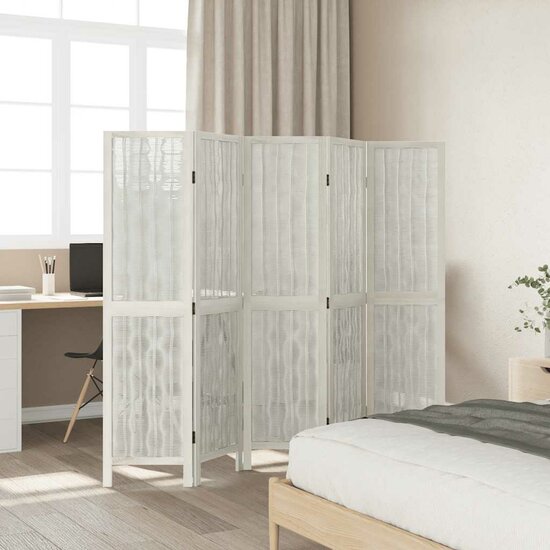Kamerscherm Met 5 Panelen Massief Paulowniahout Wit 40 x 160 cm 1