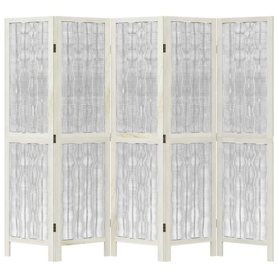 Kamerscherm Met 5 Panelen Massief Paulowniahout Wit 40 x 160 cm 1