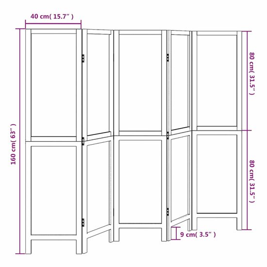 Kamerscherm Met 5 Panelen Massief Paulowniahout Wit 40 x 160 cm 1