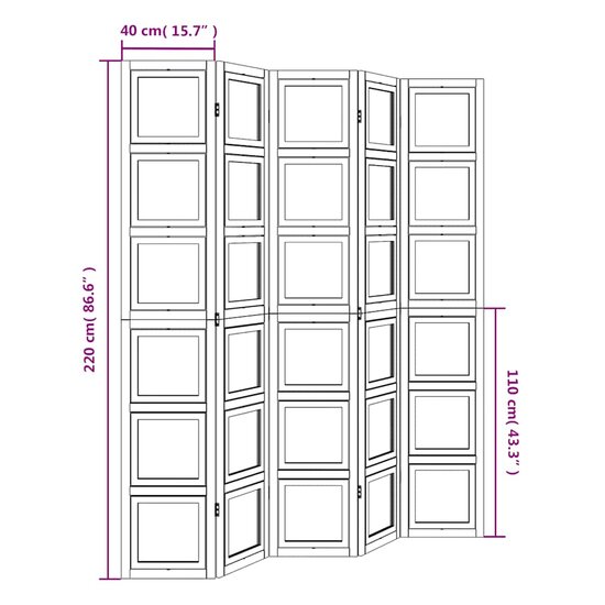 Kamerscherm Met 5 Panelen Massief Paulowniahout Wit 40 x 220 cm
