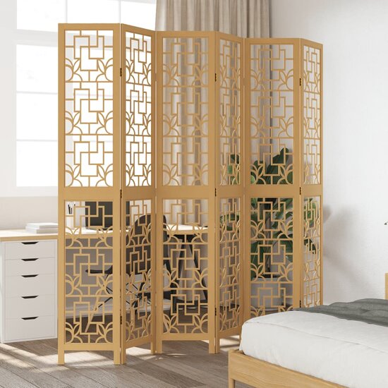Kamerscherm Met 6 Panelen Massief Paulowniahout Bruin 40 x 220 cm