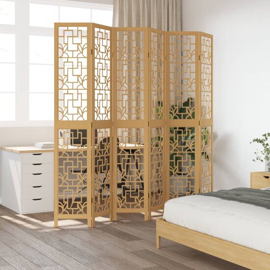 Kamerscherm Met 6 Panelen Massief Paulowniahout Bruin 40 x 220 cm
