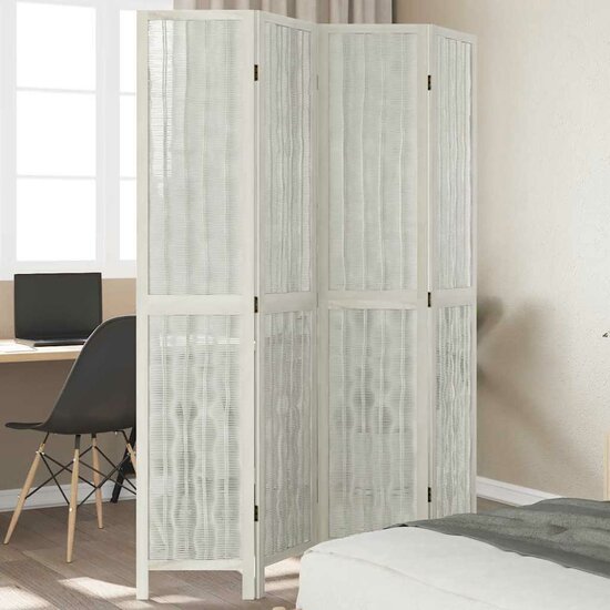 Kamerscherm Met 4 Panelen Massief Paulowniahout Wit 40 x 200 cm 1