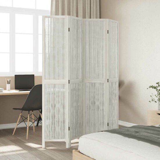 Kamerscherm Met 4 Panelen Massief Paulowniahout Wit 40 x 200 cm 1