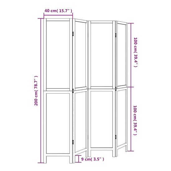 Kamerscherm Met 4 Panelen Massief Paulowniahout Wit 40 x 200 cm 1
