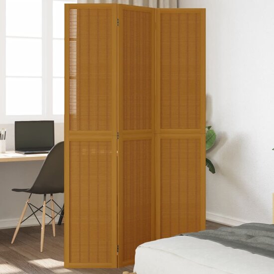Kamerscherm Met 3 Panelen Massief Paulowniahout Bruin 40 x 200 cm