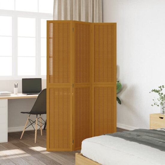 Kamerscherm Met 3 Panelen Massief Paulowniahout Bruin 40 x 200 cm