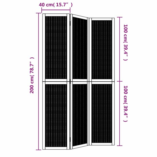 Kamerscherm Met 3 Panelen Massief Paulowniahout Bruin 40 x 200 cm