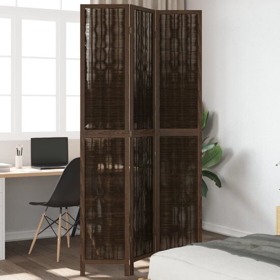 Kamerscherm Met 3 Panelen Massief Paulowniahout Donkerbruin 40 x 220 cm