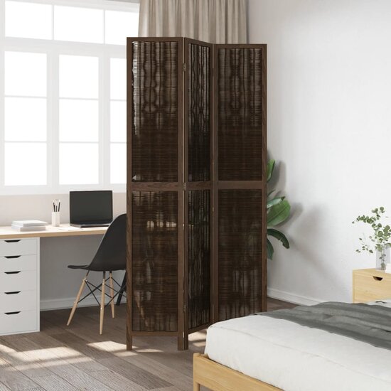 Kamerscherm Met 3 Panelen Massief Paulowniahout Donkerbruin 40 x 220 cm