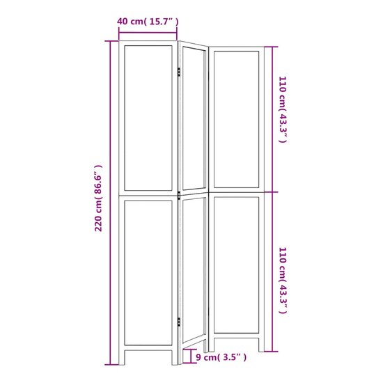 Kamerscherm Met 3 Panelen Massief Paulowniahout Donkerbruin 40 x 220 cm