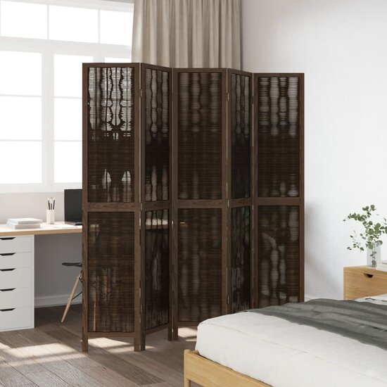 Kamerscherm Met 5 Panelen Massief Paulowniahout Donkerbruin 40 x 200 cm