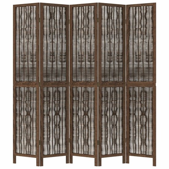 Kamerscherm Met 5 Panelen Massief Paulowniahout Donkerbruin 40 x 200 cm