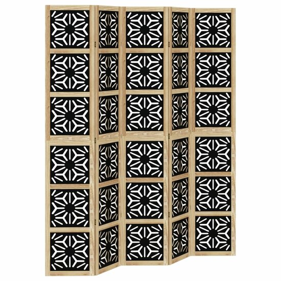 Kamerscherm Met 5 Panelen Massief Paulowniahout Bruin En Zwart 40 x 220 cm