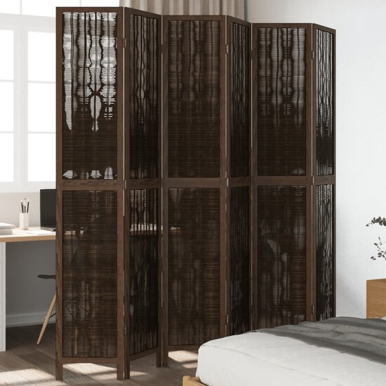 Kamerscherm Met 6 Panelen Massief Paulowniahout Donkerbruin 40 x 220 cm