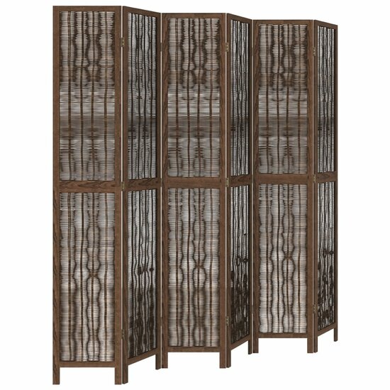 Kamerscherm Met 6 Panelen Massief Paulowniahout Donkerbruin 40 x 220 cm