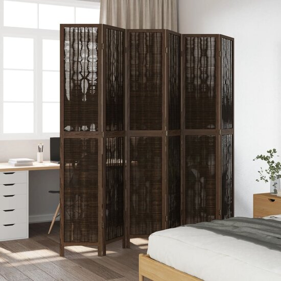 Kamerscherm Met 6 Panelen Massief Paulowniahout Donkerbruin 40 x 220 cm