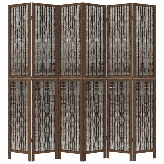 Kamerscherm Met 6 Panelen Massief Paulowniahout Donkerbruin 40 x 220 cm