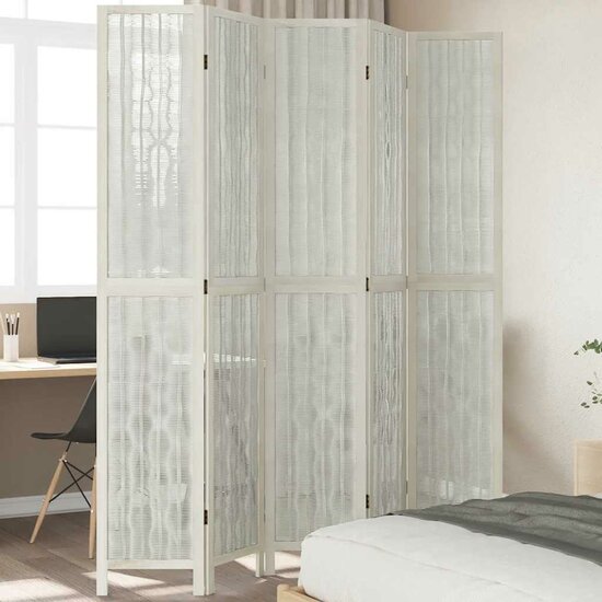 Kamerscherm Met 5 Panelen Massief Paulowniahout Wit 40 x 220 cm 1
