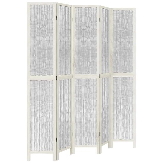 Kamerscherm Met 5 Panelen Massief Paulowniahout Wit 40 x 220 cm 1