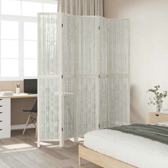 Kamerscherm Met 5 Panelen Massief Paulowniahout Wit 40 x 220 cm 1