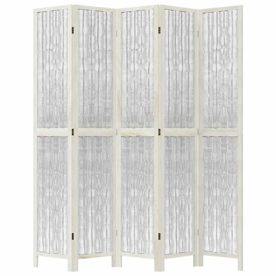 Kamerscherm Met 5 Panelen Massief Paulowniahout Wit 40 x 220 cm 1