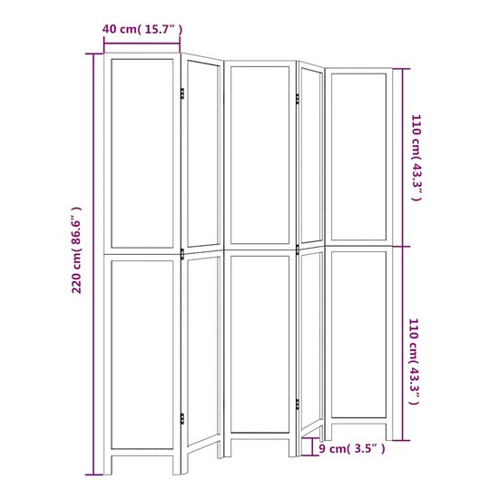 Kamerscherm Met 5 Panelen Massief Paulowniahout Wit 40 x 220 cm 1