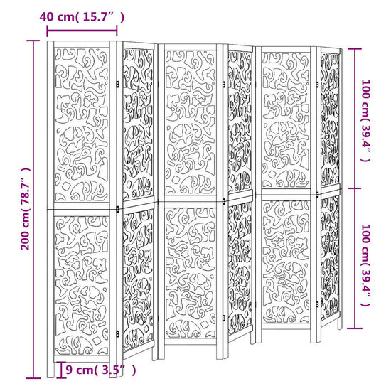 Kamerscherm Met 6 Panelen Massief Paulowniahout Wit 40 x 200 cm