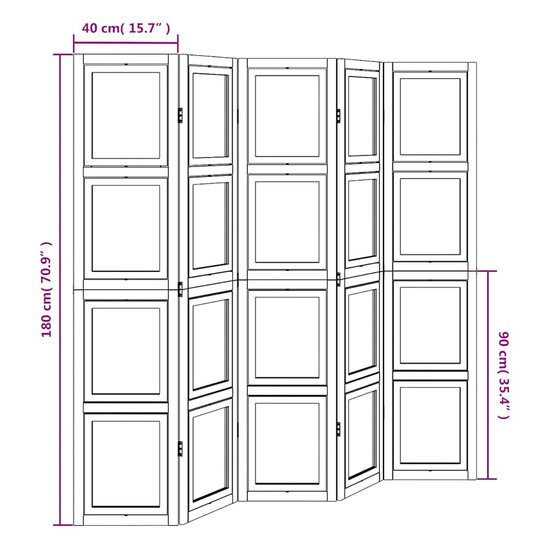 Kamerscherm Met 5 Panelen Massief Paulowniahout Wit 40 x 180 cm
