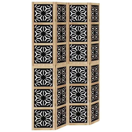Kamerscherm Met 4 Panelen Massief Paulowniahout Bruin En Zwart 40 x 220 cm