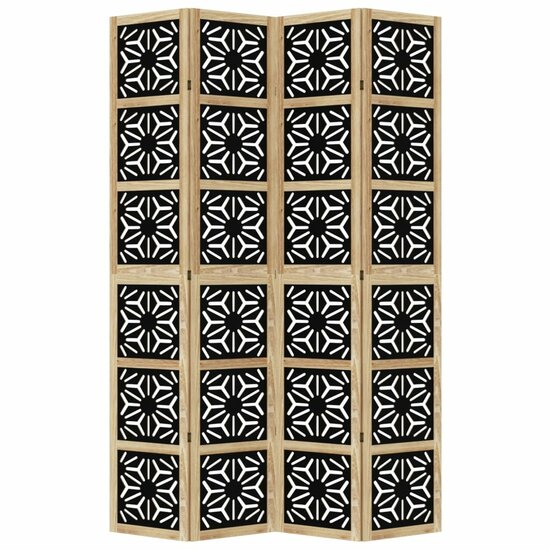 Kamerscherm Met 4 Panelen Massief Paulowniahout Bruin En Zwart 40 x 220 cm