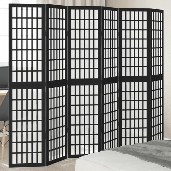 Kamerscherm Met 6 Panelen Massief Paulowniahout Zwart 40 x 180 cm