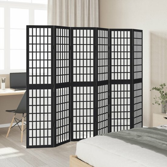 Kamerscherm Met 6 Panelen Massief Paulowniahout Zwart 40 x 180 cm