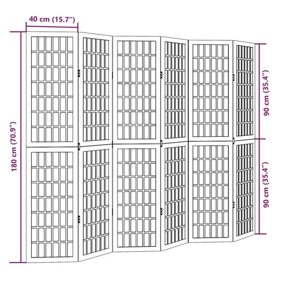 Kamerscherm Met 6 Panelen Massief Paulowniahout Zwart 40 x 180 cm