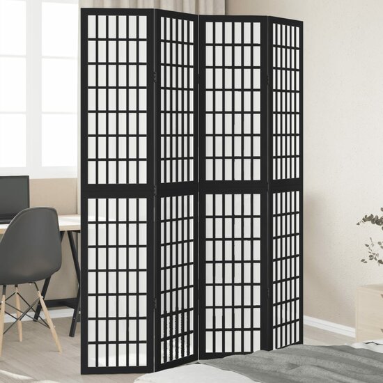 Kamerscherm Met 4 Panelen Massief Paulowniahout Zwart 40 x 200 cm